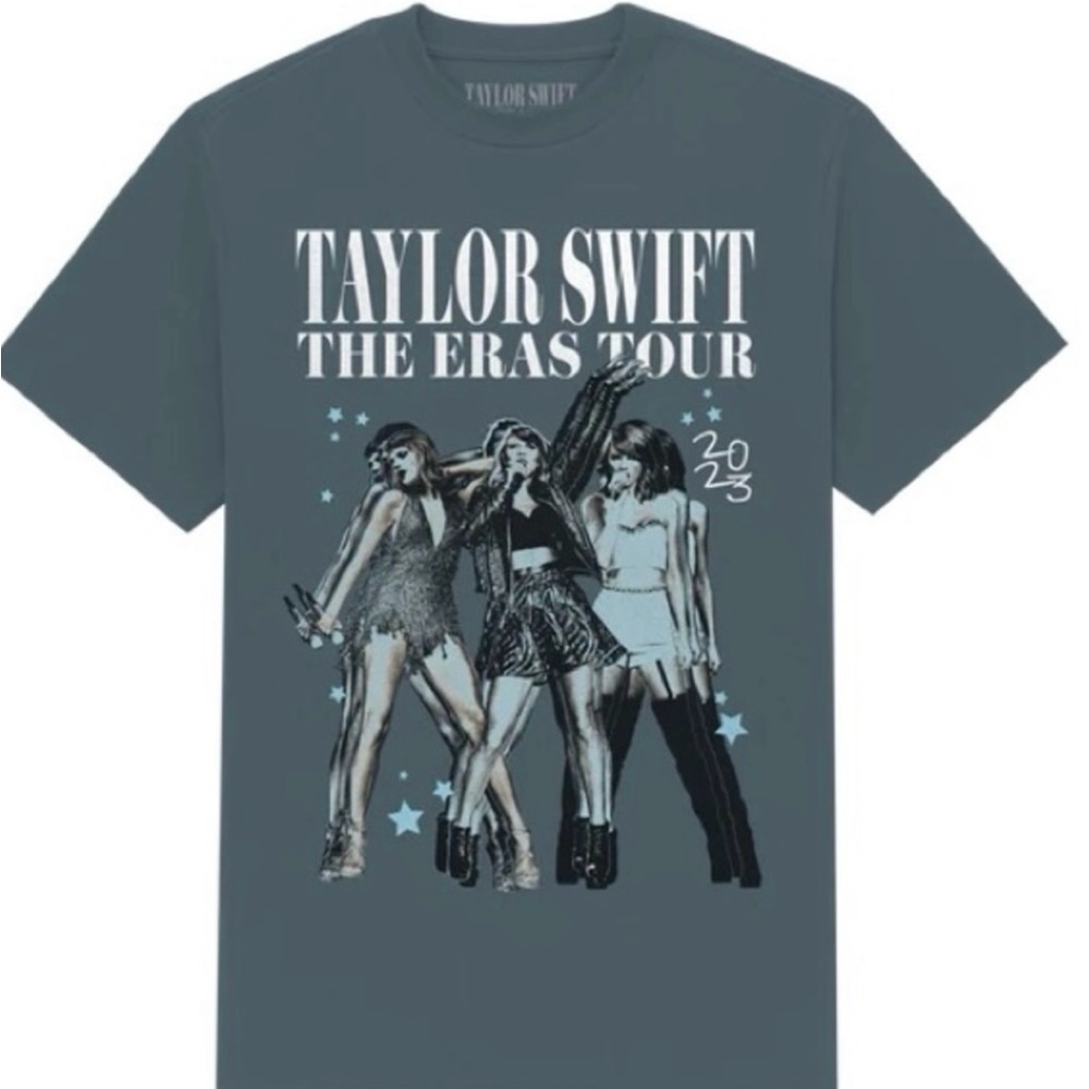 Taylor Swift The Eras Tour Graphic Tee - Slate Blue with White and Black Print